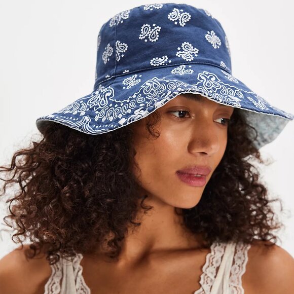 Free People Accessories - Bandana Bucket Hat Blue